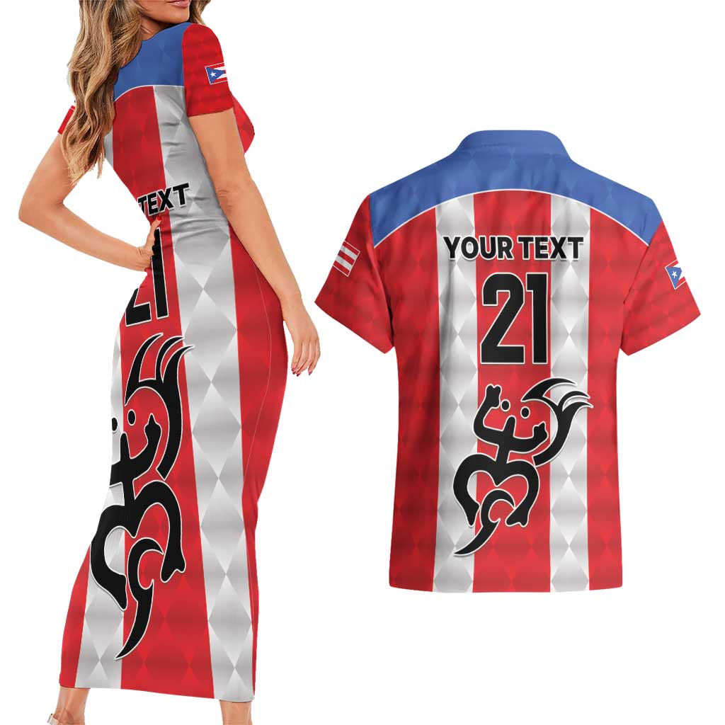 Puerto Rico Football Custom Couples Matching Short Sleeve Bodycon Dress and Hawaiian Shirt Come On El Huracan Azul