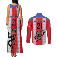 Puerto Rico Football Custom Couples Matching Tank Maxi Dress and Long Sleeve Button Shirt Come On El Huracan Azul
