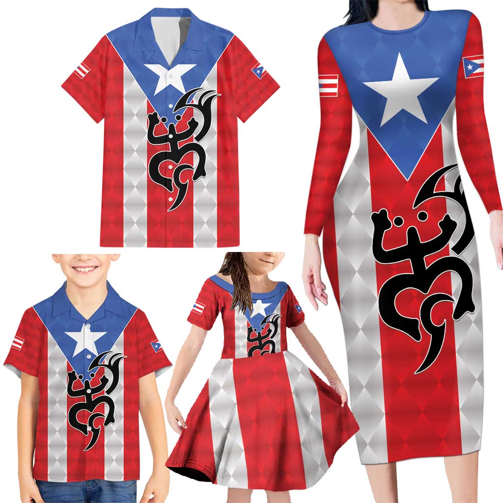Puerto Rico Football Custom Family Matching Long Sleeve Bodycon Dress and Hawaiian Shirt Come On El Huracan Azul