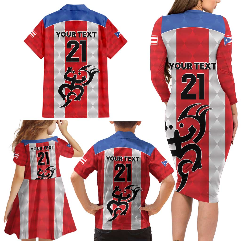 Puerto Rico Football Custom Family Matching Long Sleeve Bodycon Dress and Hawaiian Shirt Come On El Huracan Azul