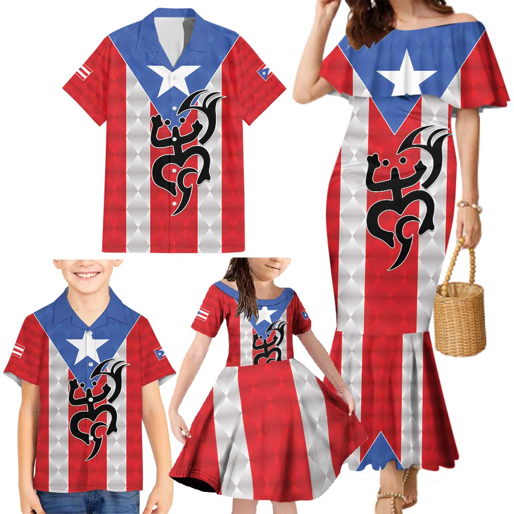 Puerto Rico Football Custom Family Matching Mermaid Dress and Hawaiian Shirt Come On El Huracan Azul