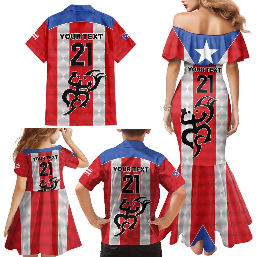 Puerto Rico Football Custom Family Matching Mermaid Dress and Hawaiian Shirt Come On El Huracan Azul
