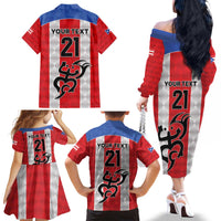 Puerto Rico Football Custom Family Matching Off The Shoulder Long Sleeve Dress and Hawaiian Shirt Come On El Huracan Azul