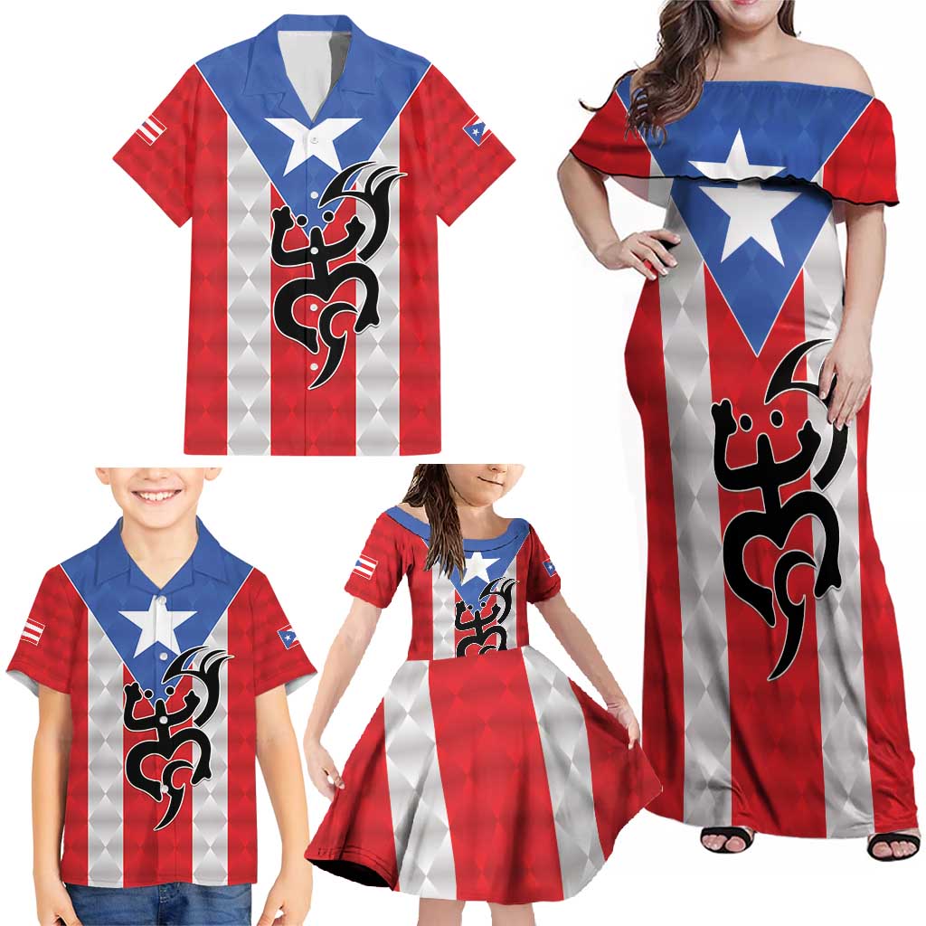 Puerto Rico Football Custom Family Matching Off Shoulder Maxi Dress and Hawaiian Shirt Come On El Huracan Azul