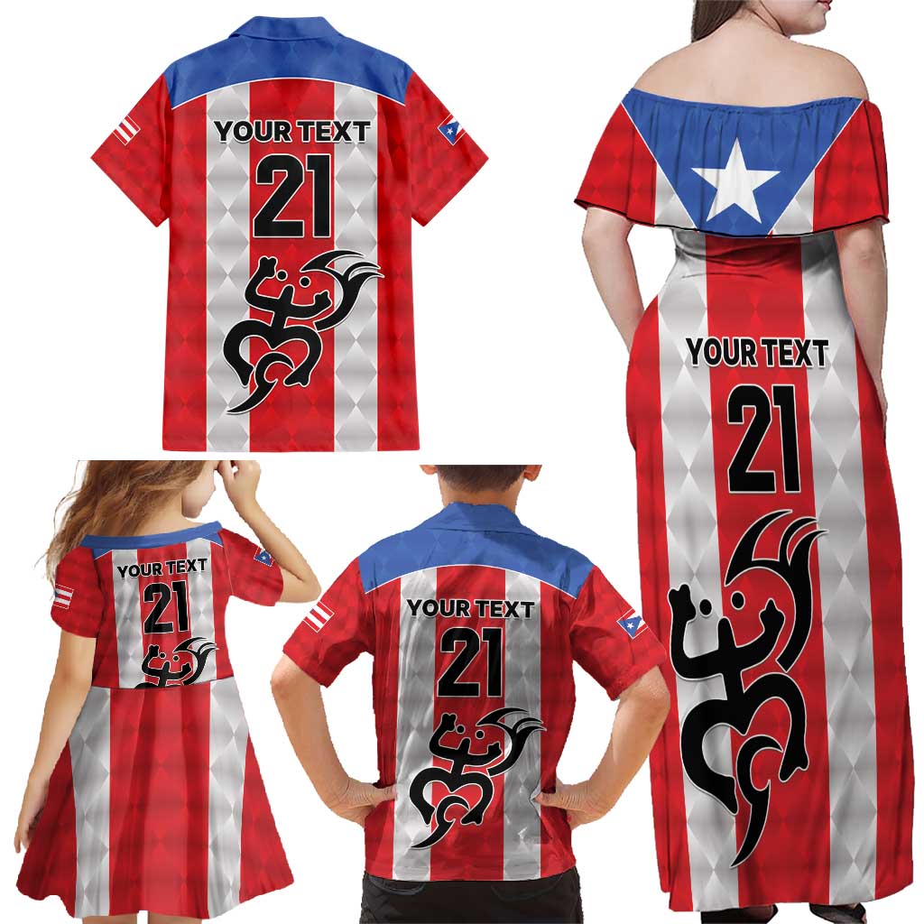 Puerto Rico Football Custom Family Matching Off Shoulder Maxi Dress and Hawaiian Shirt Come On El Huracan Azul