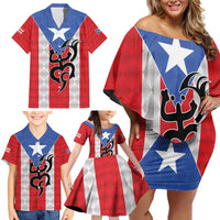 Puerto Rico Football Custom Family Matching Off Shoulder Short Dress and Hawaiian Shirt Come On El Huracan Azul