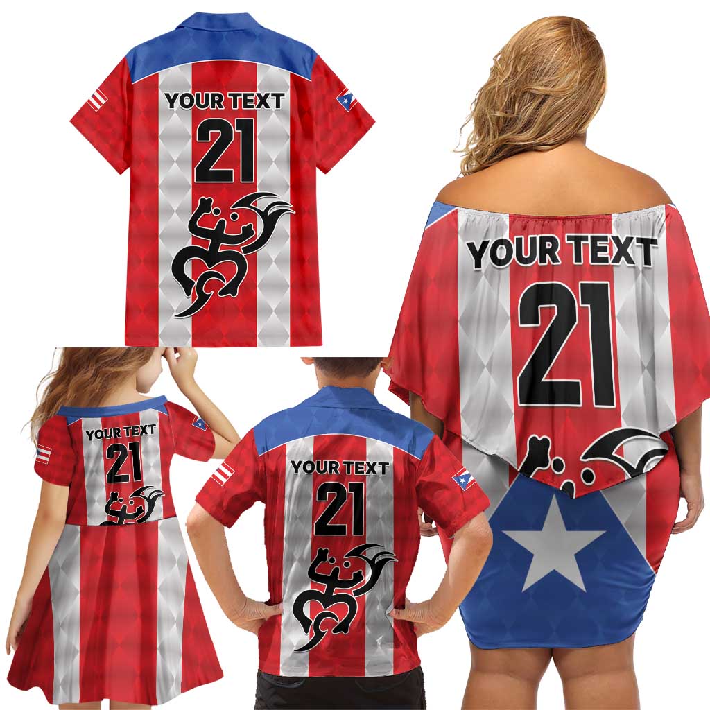 Puerto Rico Football Custom Family Matching Off Shoulder Short Dress and Hawaiian Shirt Come On El Huracan Azul