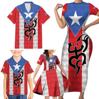 Puerto Rico Football Custom Family Matching Short Sleeve Bodycon Dress and Hawaiian Shirt Come On El Huracan Azul
