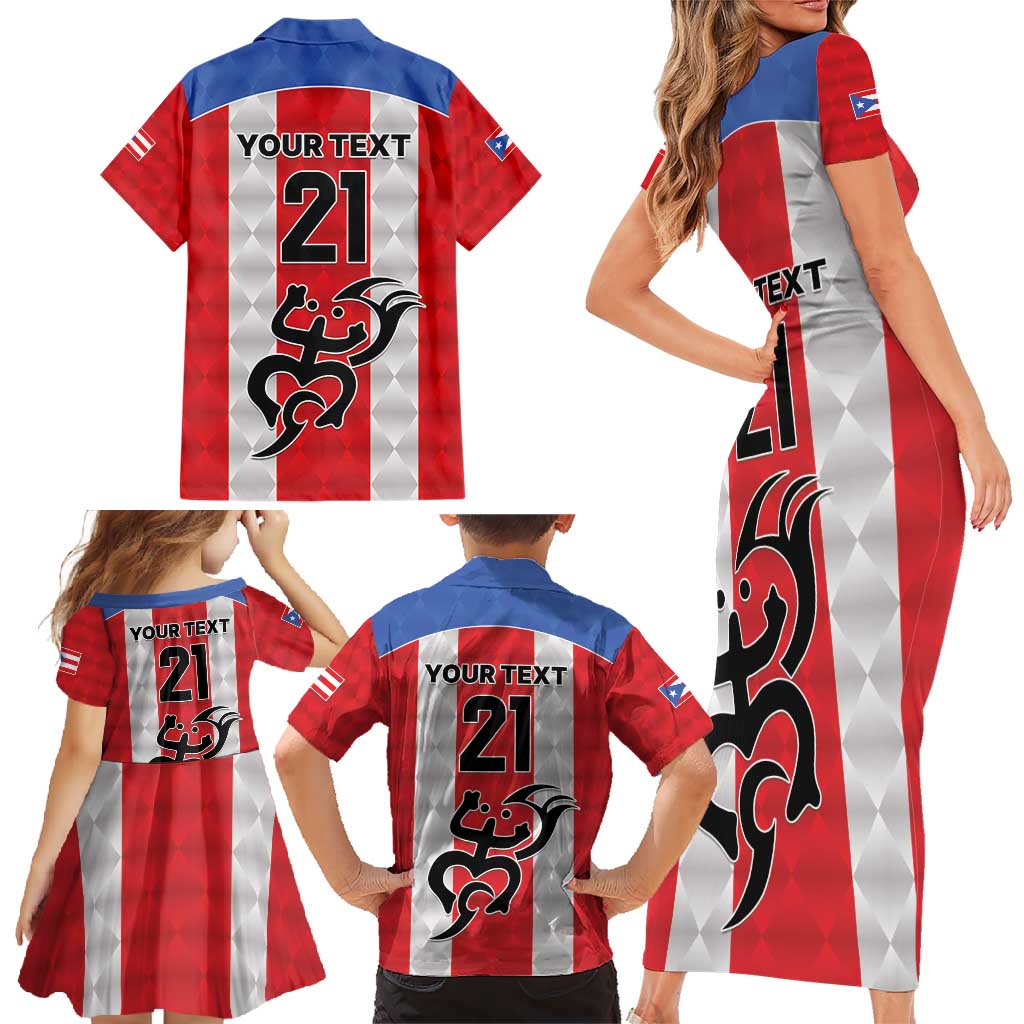 Puerto Rico Football Custom Family Matching Short Sleeve Bodycon Dress and Hawaiian Shirt Come On El Huracan Azul
