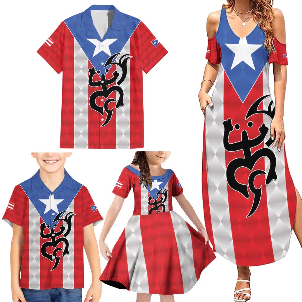 Puerto Rico Football Custom Family Matching Summer Maxi Dress and Hawaiian Shirt Come On El Huracan Azul