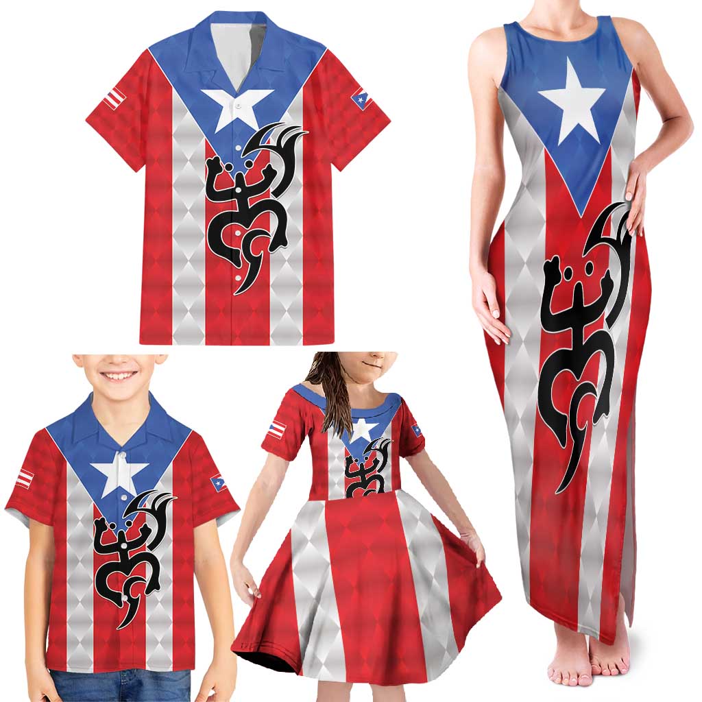 Puerto Rico Football Custom Family Matching Tank Maxi Dress and Hawaiian Shirt Come On El Huracan Azul