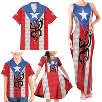 Puerto Rico Football Custom Family Matching Tank Maxi Dress and Hawaiian Shirt Come On El Huracan Azul