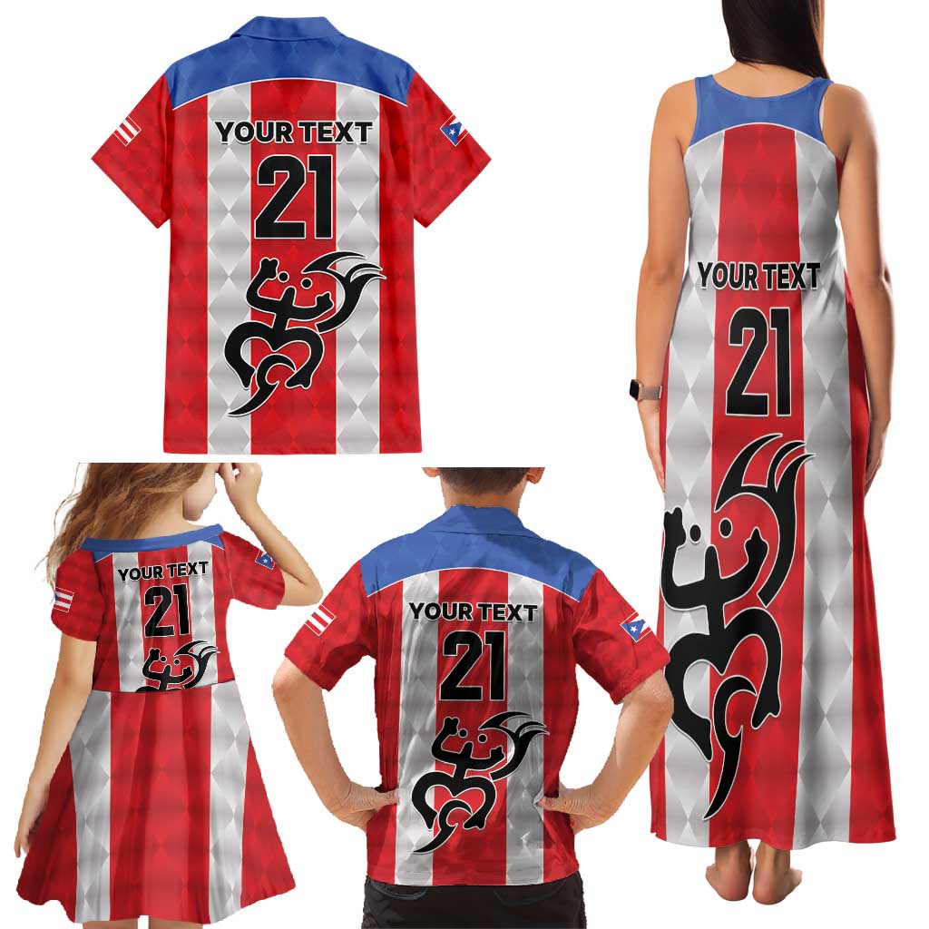 Puerto Rico Football Custom Family Matching Tank Maxi Dress and Hawaiian Shirt Come On El Huracan Azul