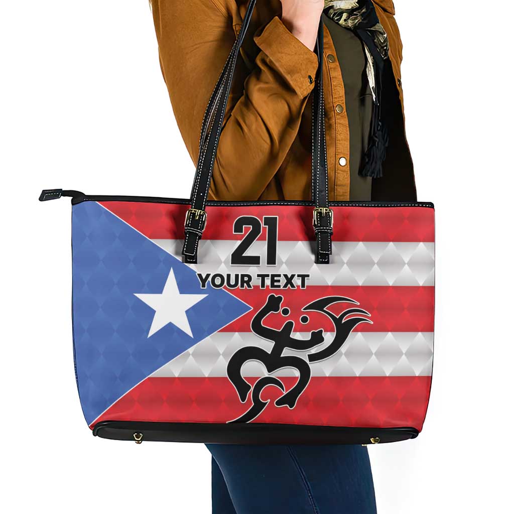 Puerto Rico Football Custom Leather Tote Bag Come On El Huracan Azul