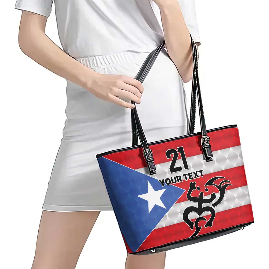 Puerto Rico Football Custom Leather Tote Bag Come On El Huracan Azul