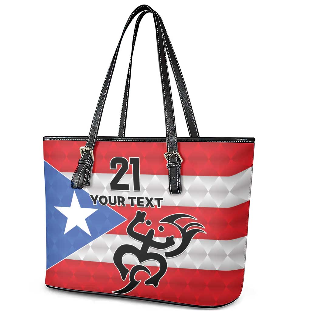 Puerto Rico Football Custom Leather Tote Bag Come On El Huracan Azul