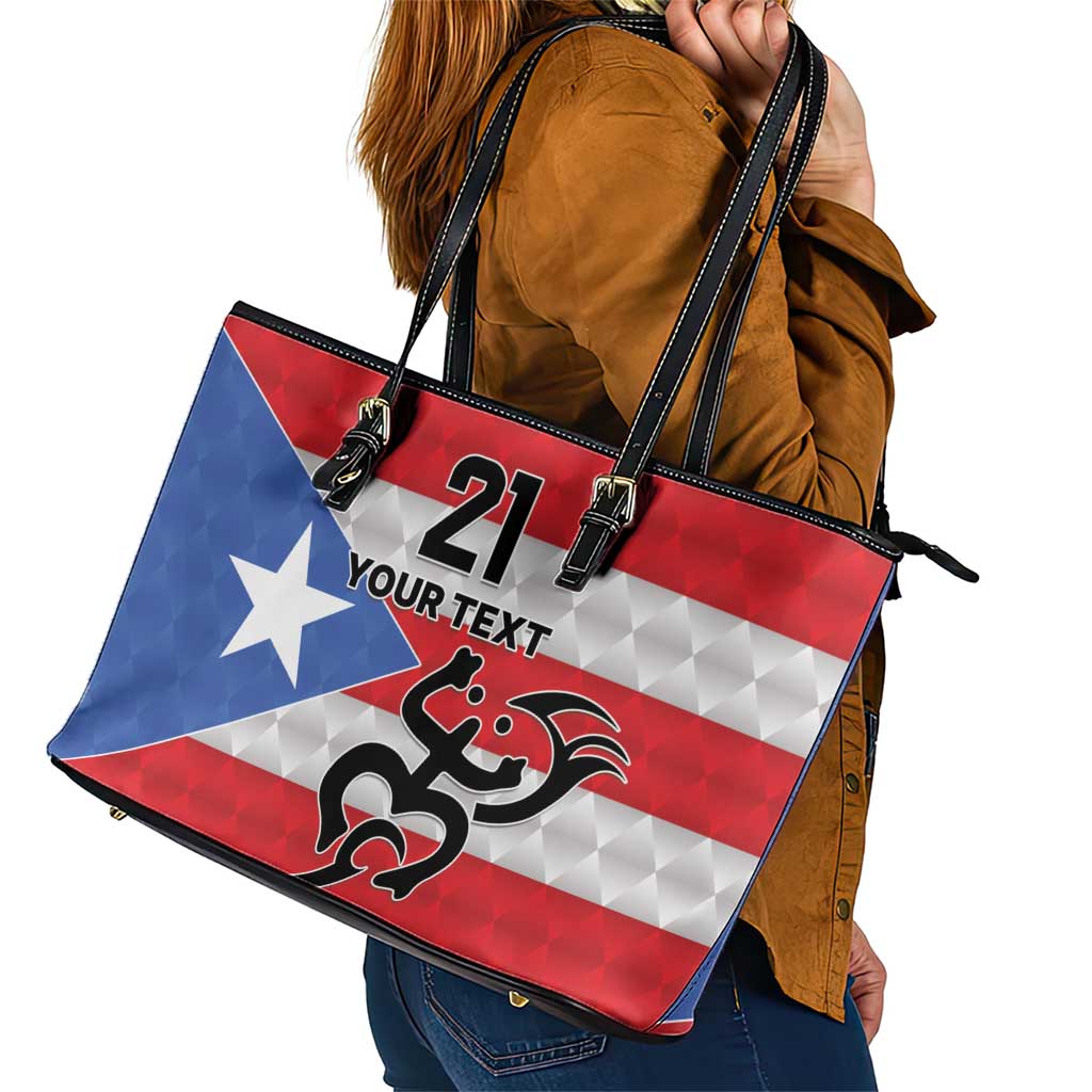 Puerto Rico Football Custom Leather Tote Bag Come On El Huracan Azul