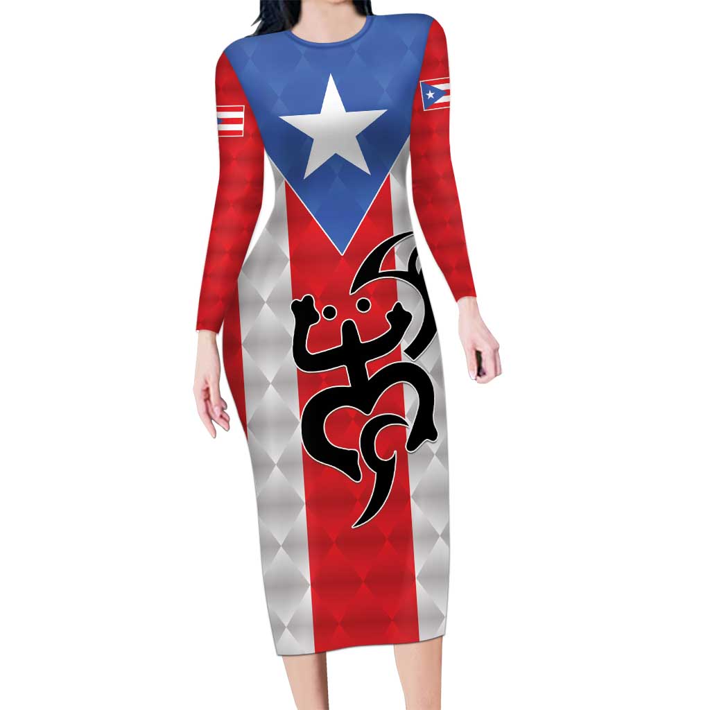 Puerto Rico Football Custom Long Sleeve Bodycon Dress Come On El Huracan Azul