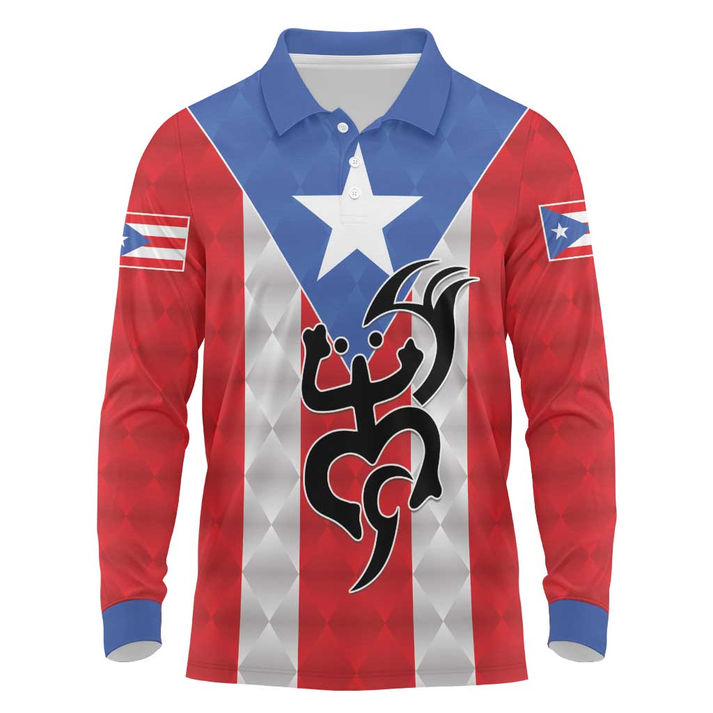 Puerto Rico Football Custom Long Sleeve Polo Shirt Come On El Huracan Azul