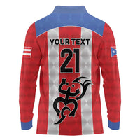 Puerto Rico Football Custom Long Sleeve Polo Shirt Come On El Huracan Azul