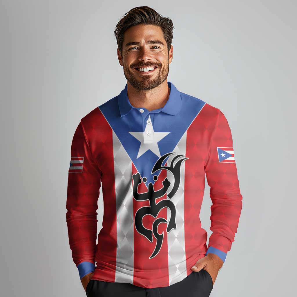 Puerto Rico Football Custom Long Sleeve Polo Shirt Come On El Huracan Azul