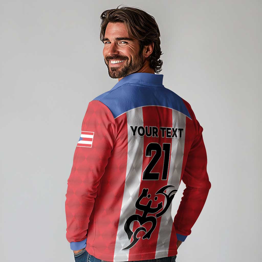 Puerto Rico Football Custom Long Sleeve Polo Shirt Come On El Huracan Azul