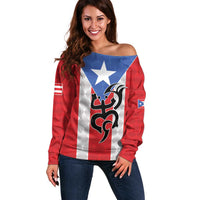 Puerto Rico Football Custom Off Shoulder Sweater Come On El Huracan Azul