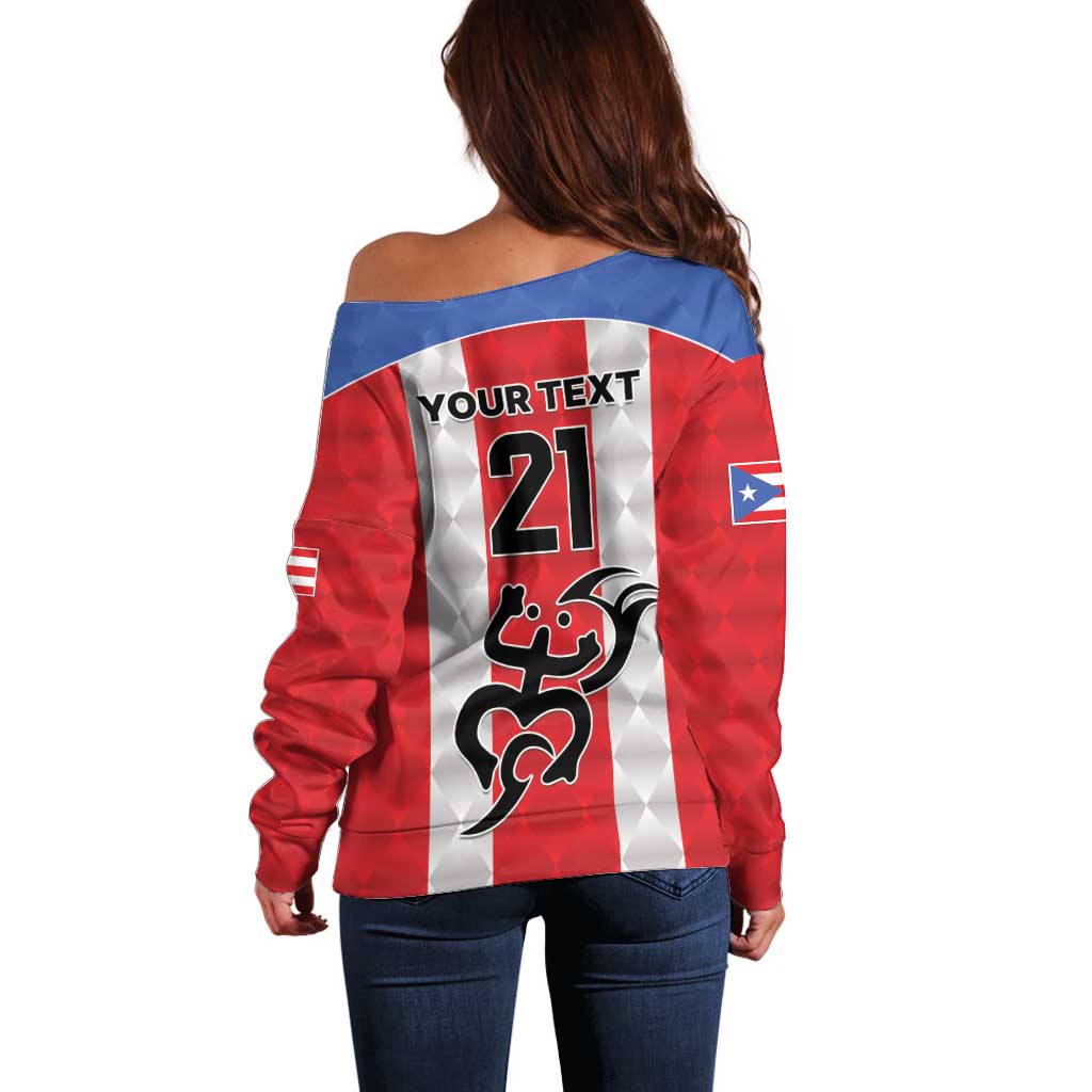 Puerto Rico Football Custom Off Shoulder Sweater Come On El Huracan Azul