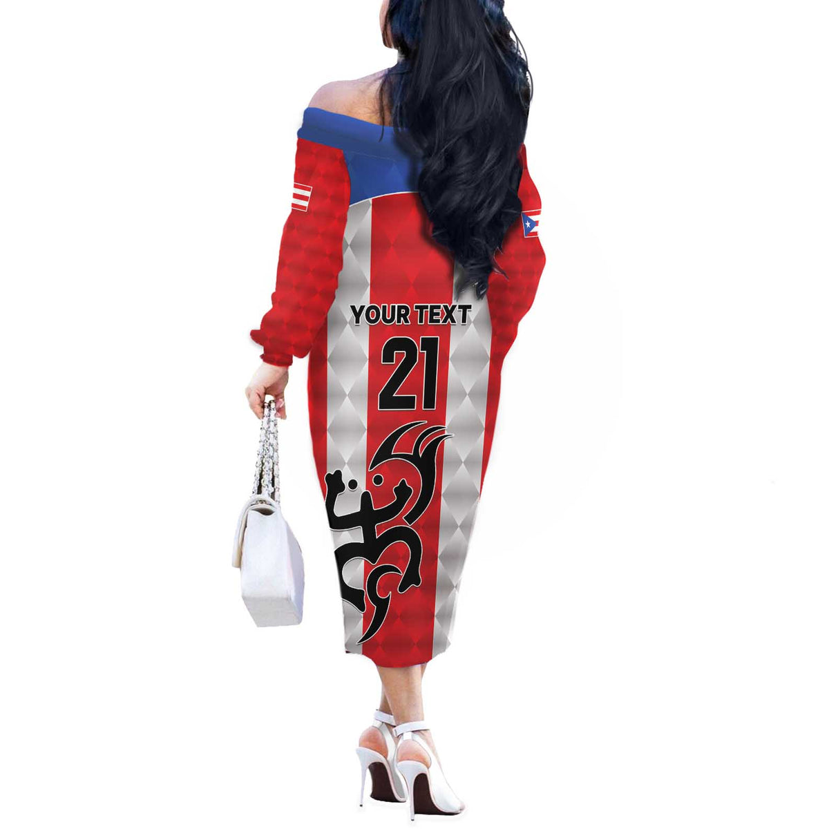 Puerto Rico Football Custom Off The Shoulder Long Sleeve Dress Come On El Huracan Azul