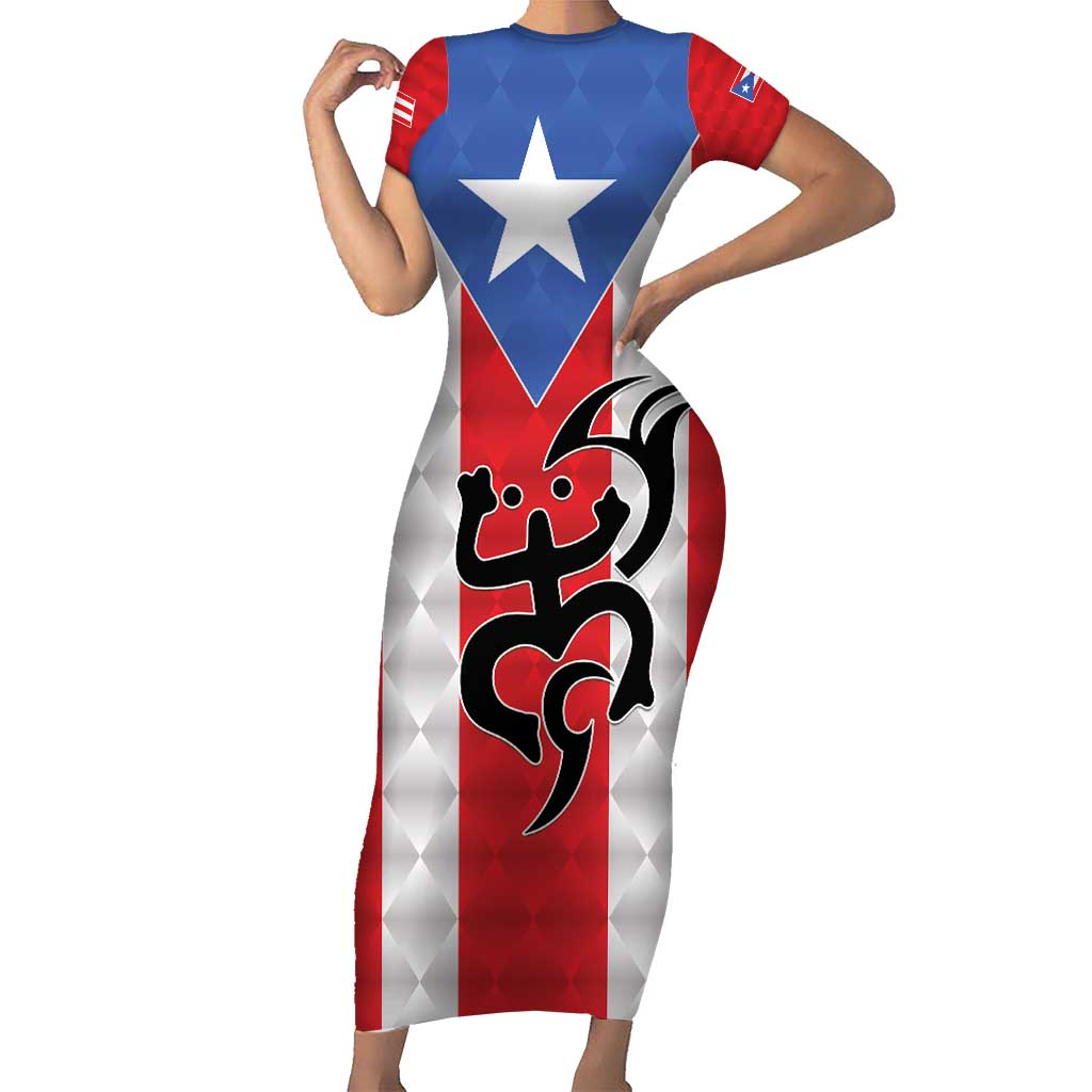 Puerto Rico Football Custom Short Sleeve Bodycon Dress Come On El Huracan Azul