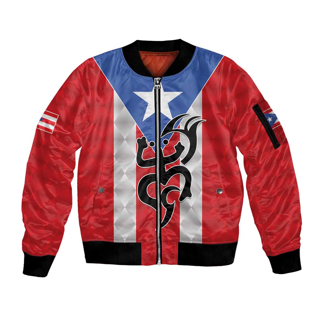 Puerto Rico Football Custom Sleeve Zip Bomber Jacket Come On El Huracan Azul