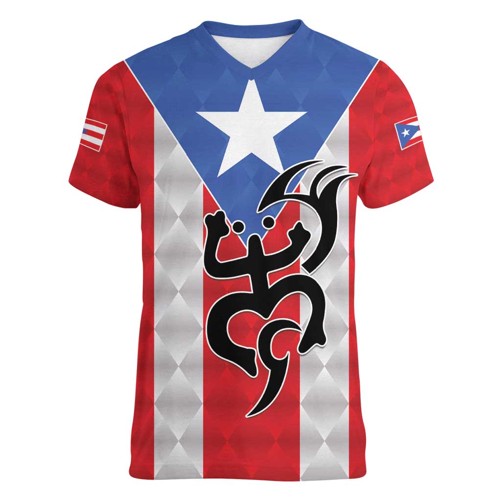 Puerto Rico Football Custom Women V-Neck T-Shirt Come On El Huracan Azul