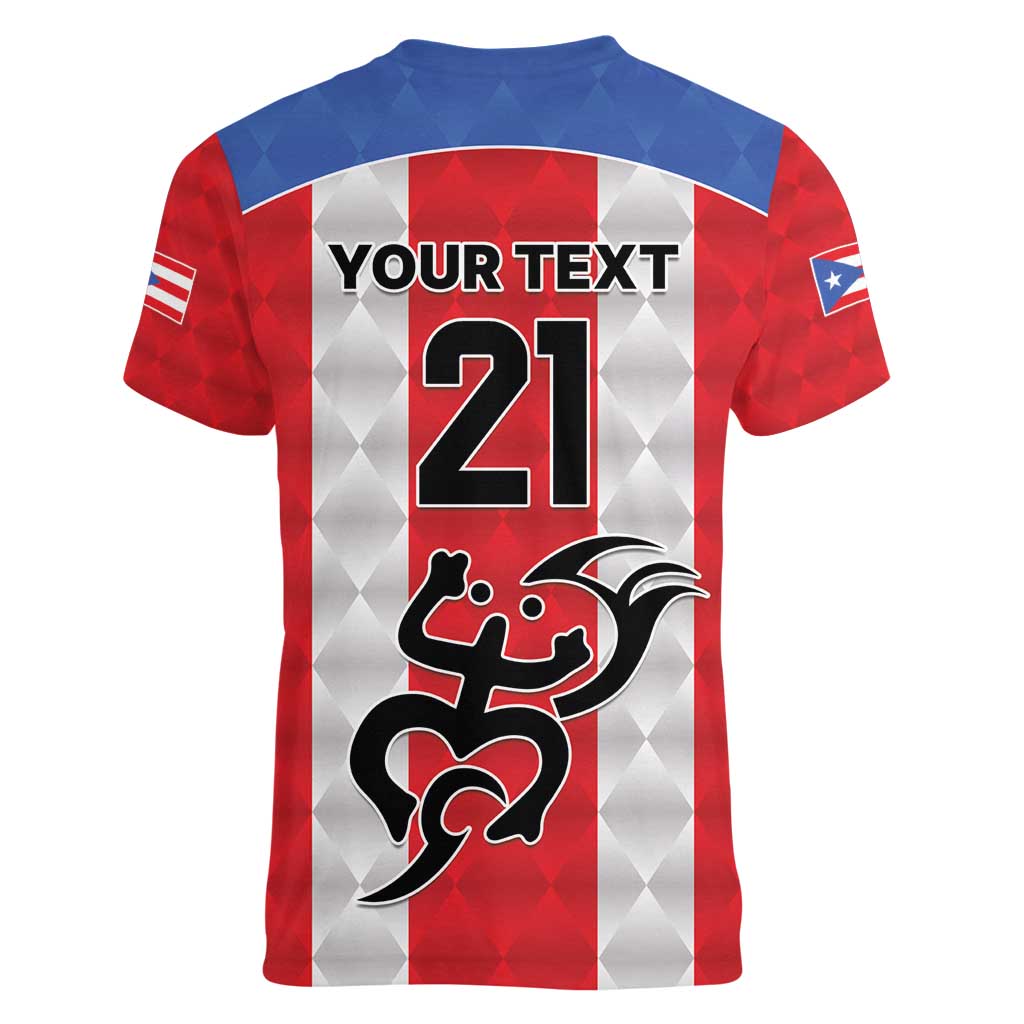 Puerto Rico Football Custom Women V-Neck T-Shirt Come On El Huracan Azul