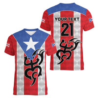 Puerto Rico Football Custom Women V-Neck T-Shirt Come On El Huracan Azul