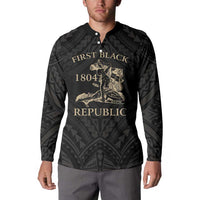 Personalized Haiti First Black Republic Button Sweatshirt Negre Marron With Map And Flag