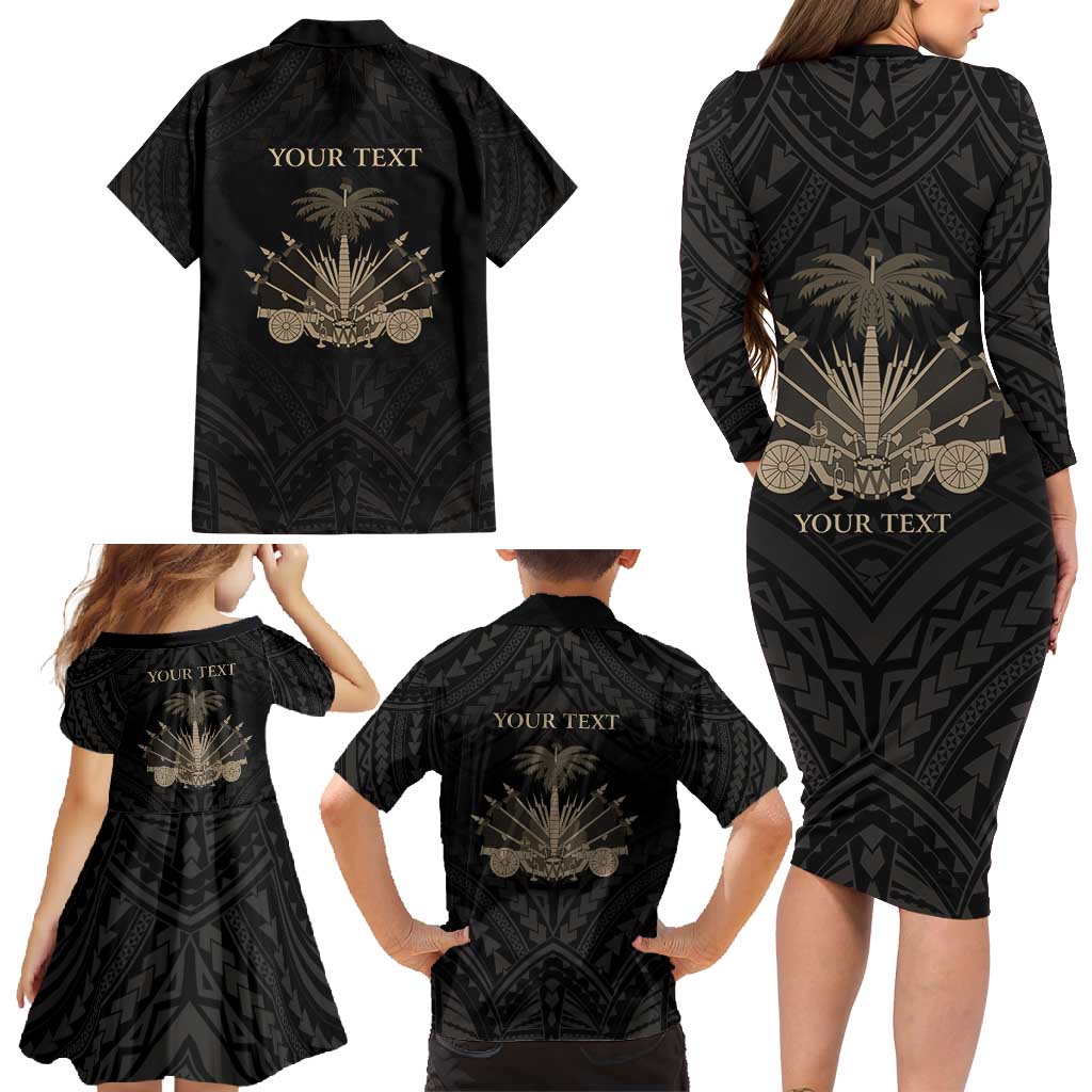 Personalized Haiti First Black Republic Family Matching Long Sleeve Bodycon Dress and Hawaiian Shirt Negre Marron With Map And Flag