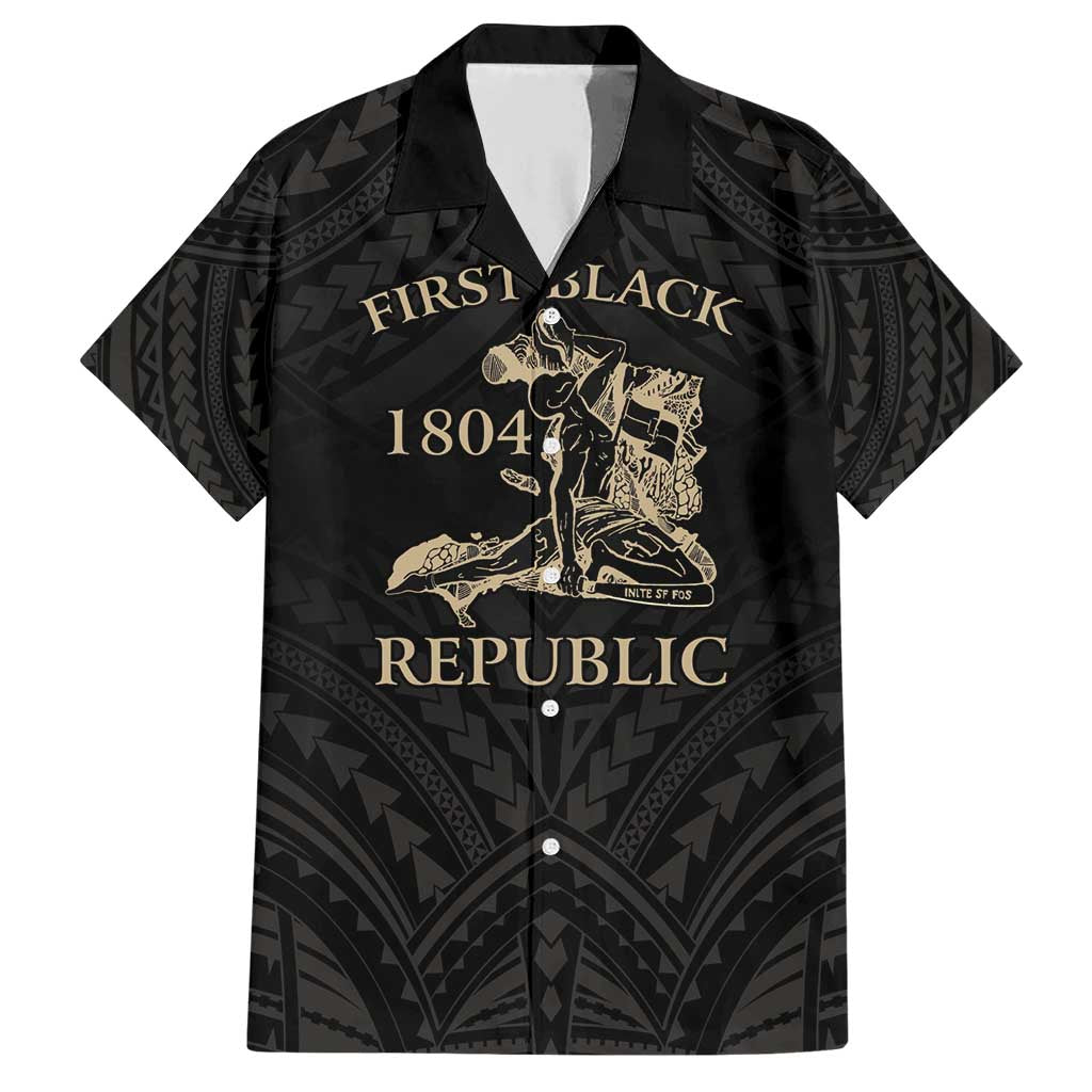 Personalized Haiti First Black Republic Family Matching Short Sleeve Bodycon Dress and Hawaiian Shirt Negre Marron With Map And Flag