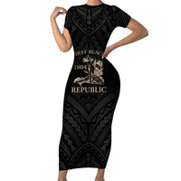 Personalized Haiti First Black Republic Family Matching Short Sleeve Bodycon Dress and Hawaiian Shirt Negre Marron With Map And Flag