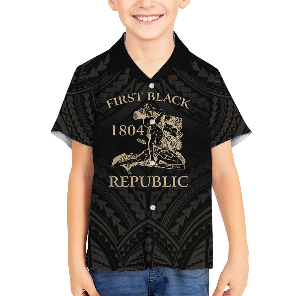 Personalized Haiti First Black Republic Kid Hawaiian Shirt Negre Marron With Map And Flag