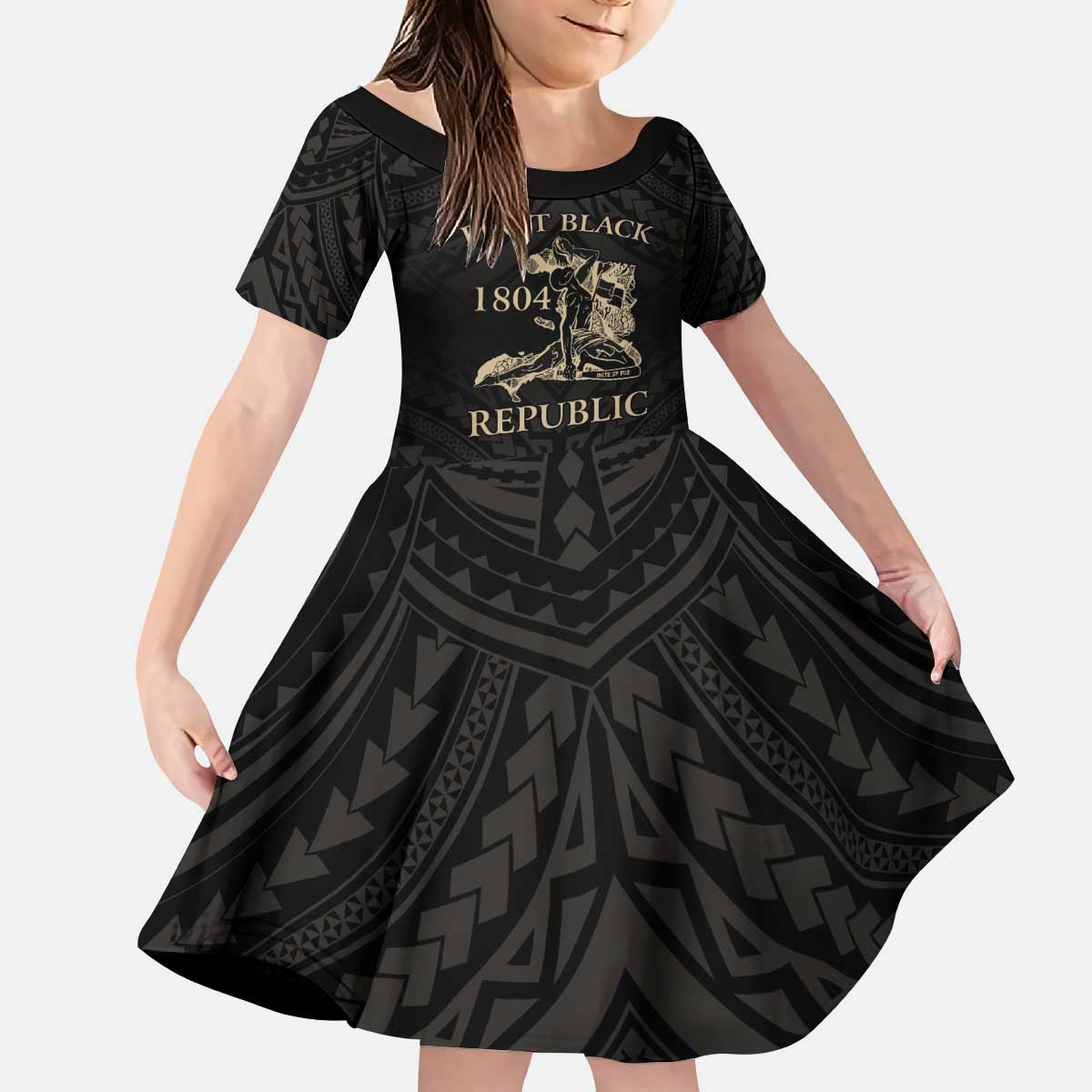 Personalized Haiti First Black Republic Kid Short Sleeve Dress Negre Marron With Map And Flag