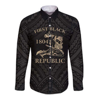 Personalized Haiti First Black Republic Long Sleeve Button Shirt Negre Marron With Map And Flag