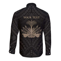 Personalized Haiti First Black Republic Long Sleeve Button Shirt Negre Marron With Map And Flag