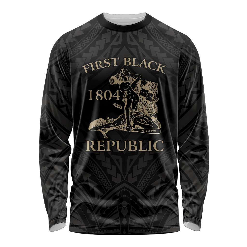 Personalized Haiti First Black Republic Long Sleeve Shirt Negre Marron With Map And Flag