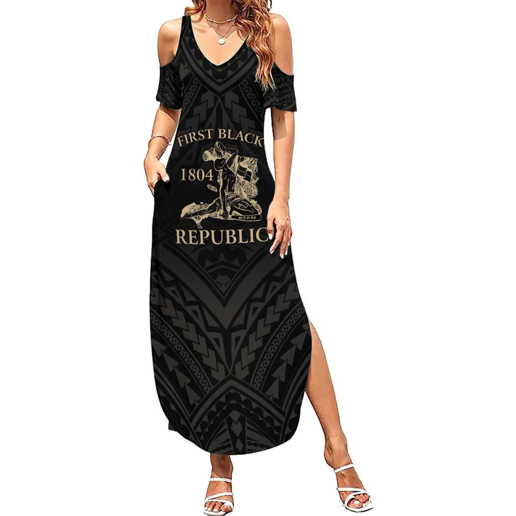 Personalized Haiti First Black Republic Summer Maxi Dress Negre Marron With Map And Flag