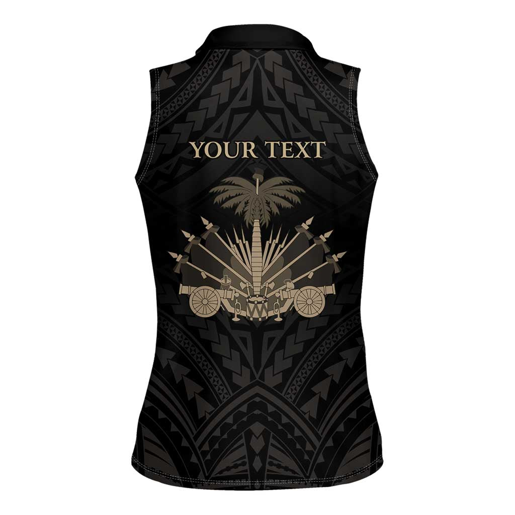 Personalized Haiti First Black Republic Women Sleeveless Polo Shirt Negre Marron With Map And Flag