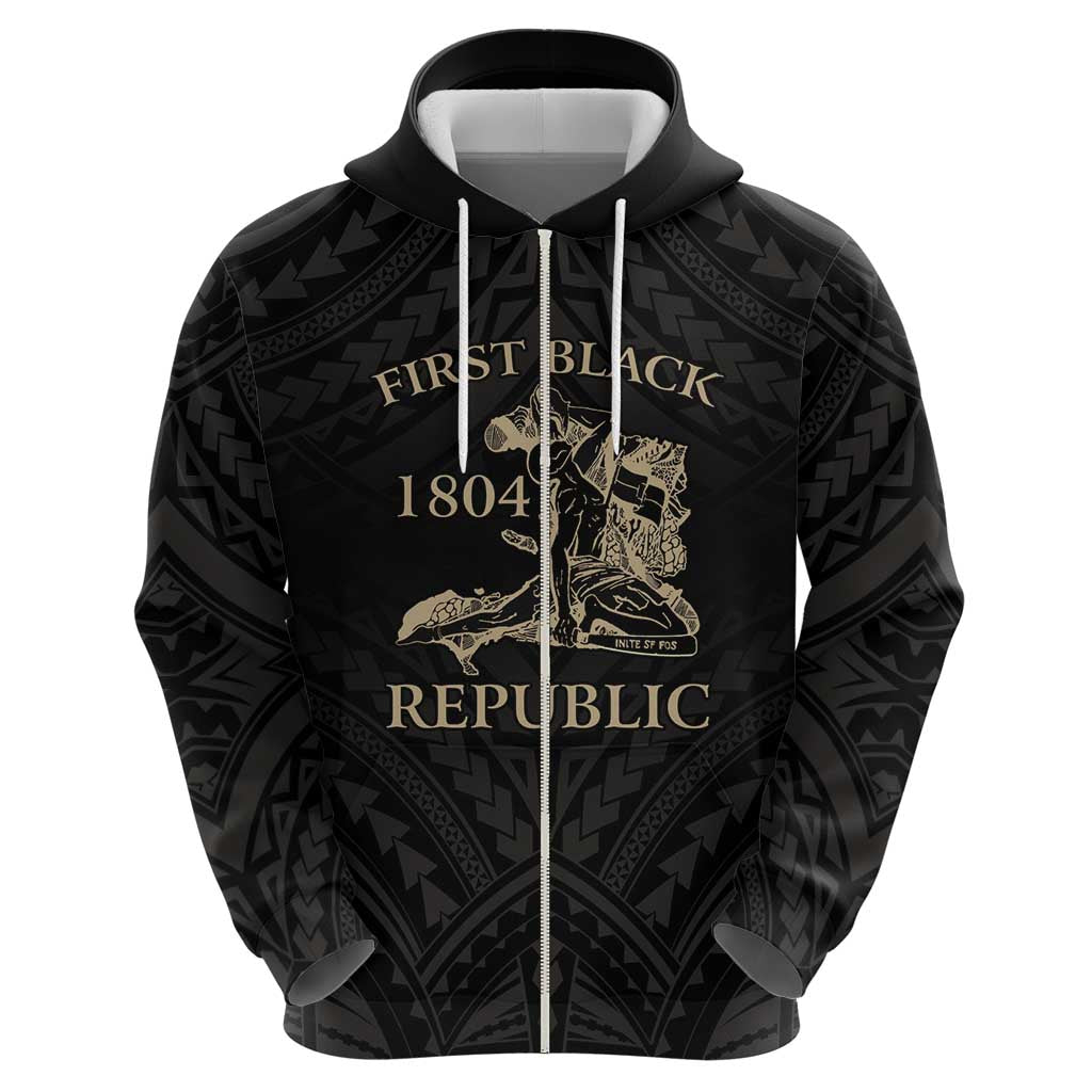Personalized Haiti First Black Republic Zip Hoodie Negre Marron With Map And Flag