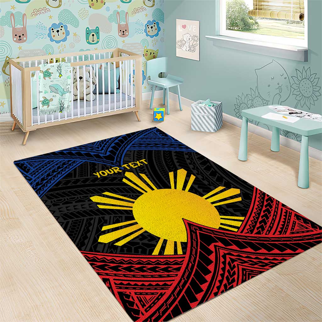 Personalized Philippines Area Rug Polynesian Tribal Tattoo with Filipino Flag Motif