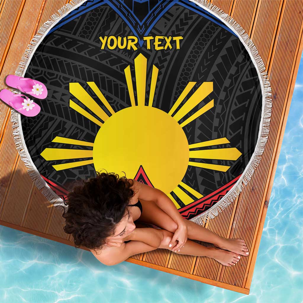 Personalized Philippines Beach Blanket Polynesian Tribal Tattoo with Filipino Flag Motif