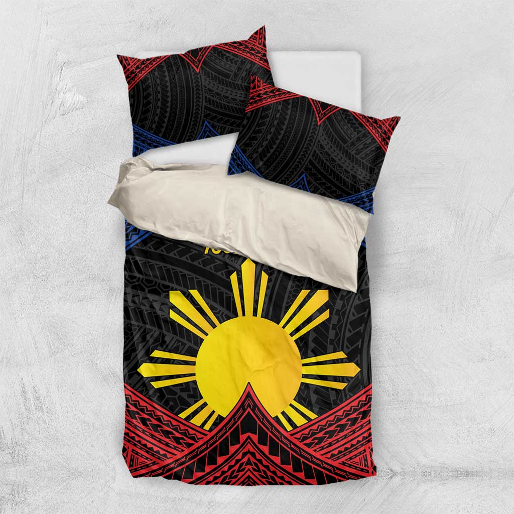 Personalized Philippines Bedding Set Polynesian Tribal Tattoo with Filipino Flag Motif