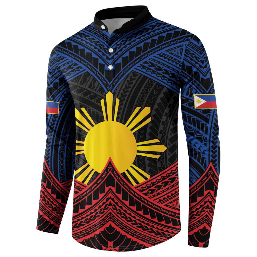 Personalized Philippines Button Sweatshirt Polynesian Tribal Tattoo with Filipino Flag Motif
